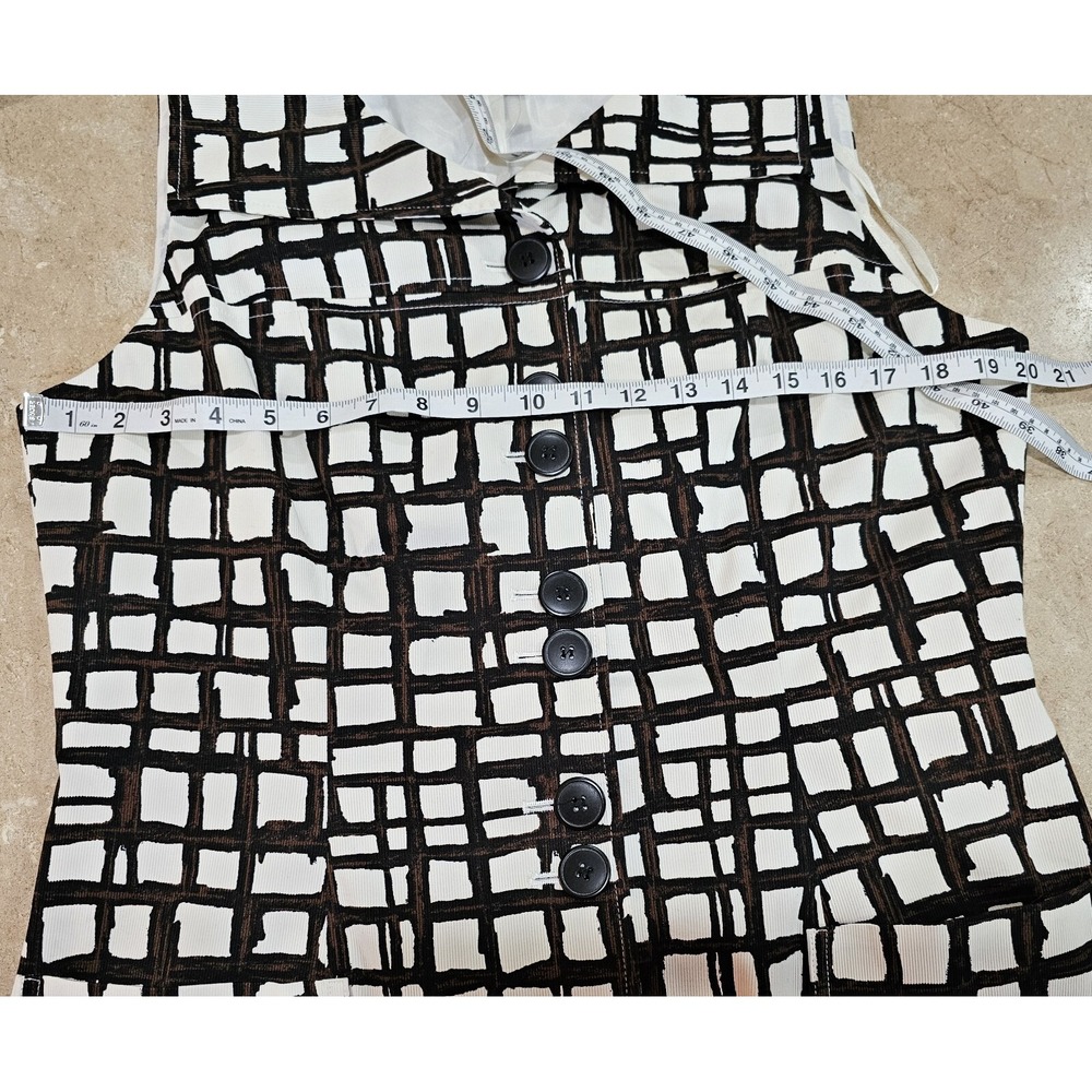 Talbots Sheath Dress Womens 16 Black White Grid Button Front Sleeveless Stretch - Picture 3 of 7